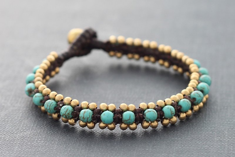 Turquoise Woven Bangle Bracelets Cuff Raw Brass Stone Woven Bracelets - สร้อยข้อมือ - หิน สีน้ำเงิน
