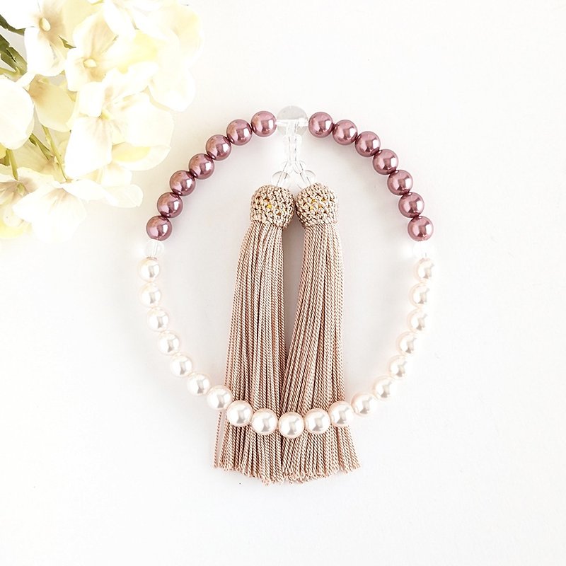 [For women/main ball 8mm] Dark and light bi-color pearl prayer beads/informal rosary/Haizakurabo - Bracelets - Crystal Pink