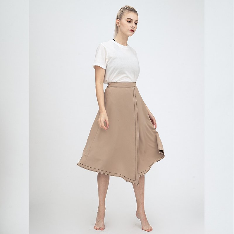 Draped Cross-Piece Skirt/ Warm Gold - กระโปรง - วัสดุอื่นๆ สีกากี