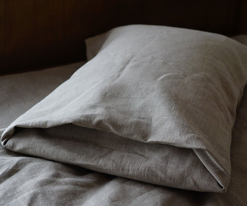 wafu  linen pillow case / cover / beige r002a-amn3 - Bedding - Cotton & Hemp Khaki