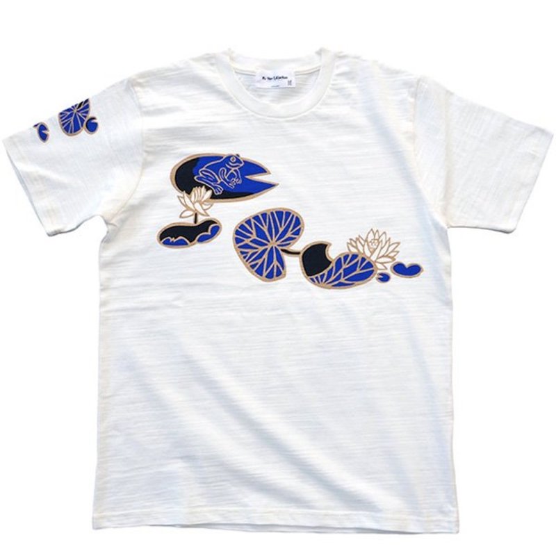 Happiness Frogs Tee 3s - 女 T 恤 - 棉．麻 藍色