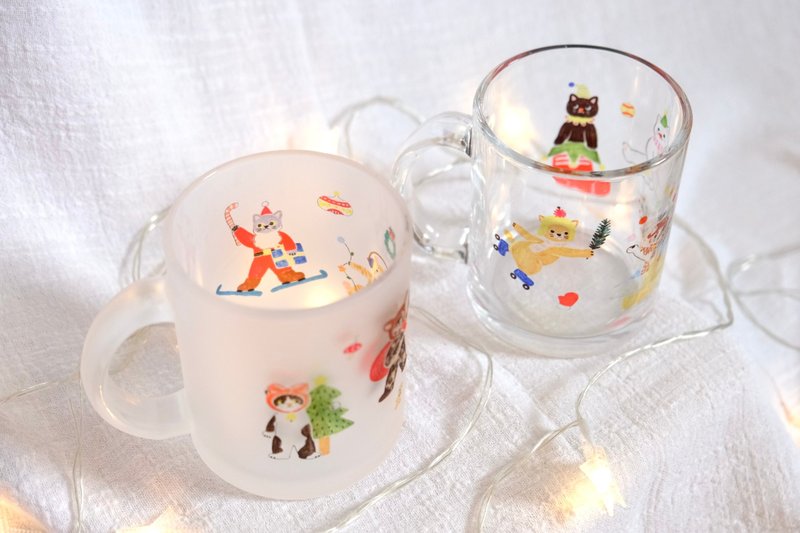 【Gift Packaging】Christmas Cat Transparent Mug - แก้วมัค/แก้วกาแฟ - แก้ว สีใส