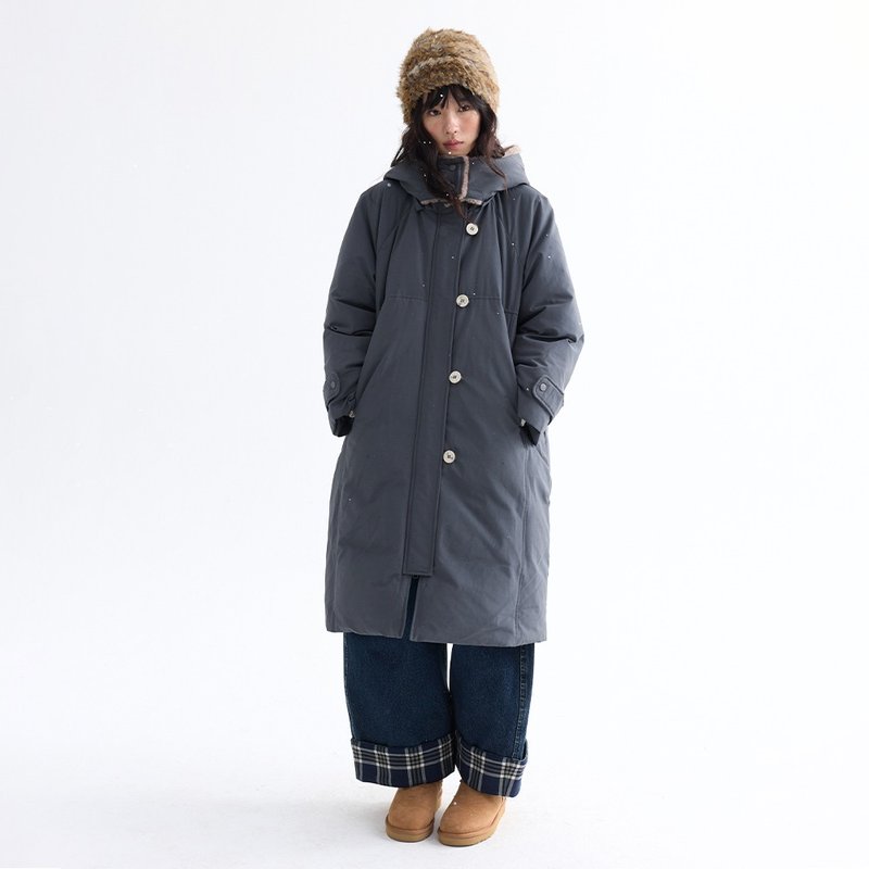 Longline Detachable Hood Down Jacket | Outerwear | Winter | Sora-2002 - Women's Casual & Functional Jackets - Polyester Gray
