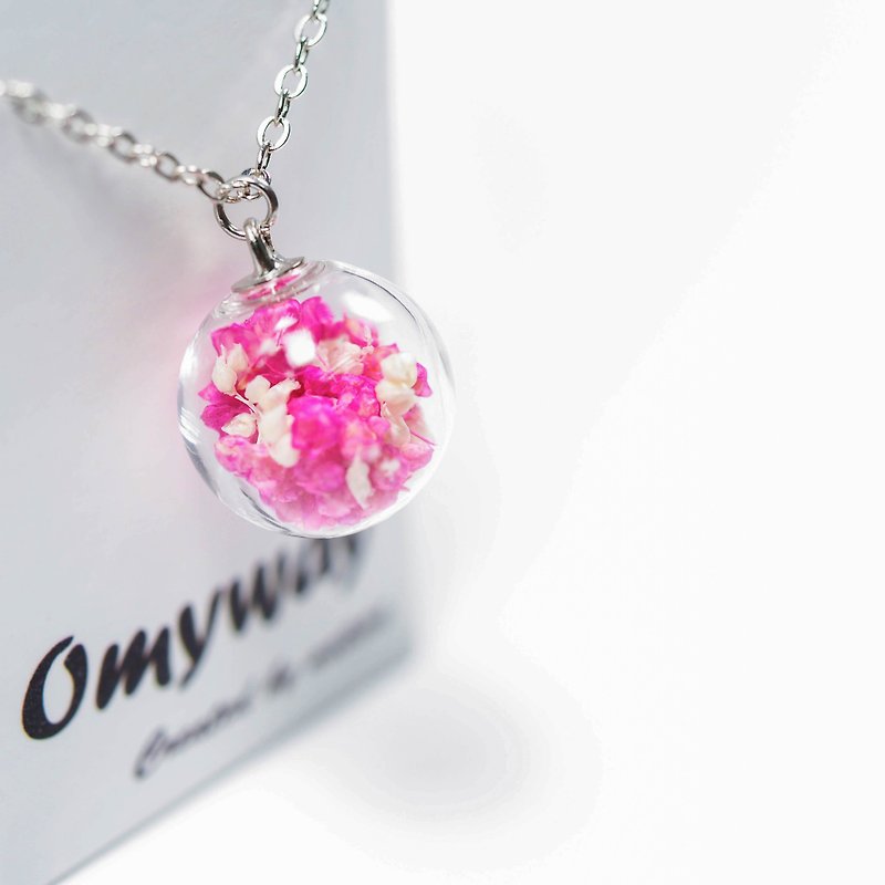 OMYWAY Handmade Dried Flower Necklace - Glass Globe Necklace - สร้อยติดคอ - แก้ว ขาว