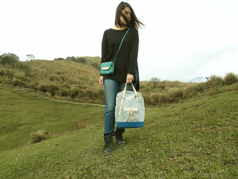 DYDASH【ZeZe Bag】+【Portable Walking Bag】。 (Blue Pop Rocks+Walking Bag) - กระเป๋าเป้สะพายหลัง - หนังแท้ 