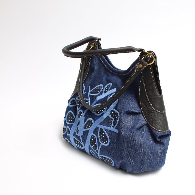 木漏れ日刺繍・グラニーバッグ - 側背包/斜孭袋 - 棉．麻 藍色