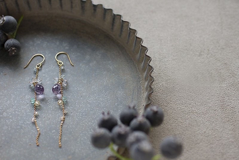 14 kgf - flower thin piercing - Earrings & Clip-ons - Semi-Precious Stones Purple