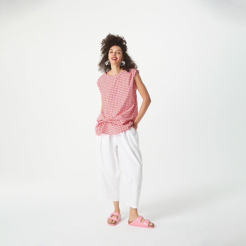 10 MOOn Vibrant Casual  White Pants - กางเกงขายาว - ผ้าฝ้าย/ผ้าลินิน ขาว