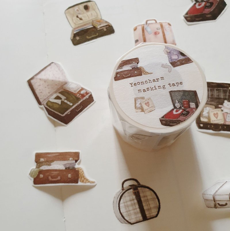 紙 マスキングテープ ブラウン - 旅行鞄 和紙マスキングテープ 幅4.5cm 剝離紙付 台湾製