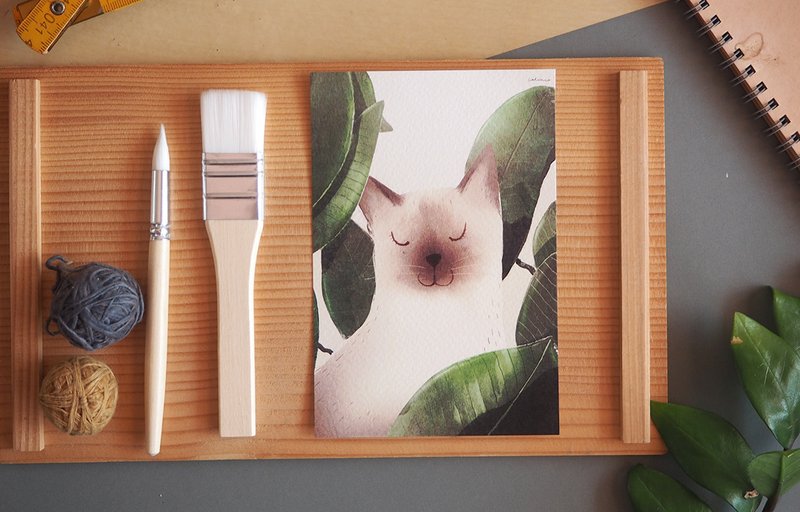 Postcard cat leaf - 卡片/明信片 - 紙 綠色