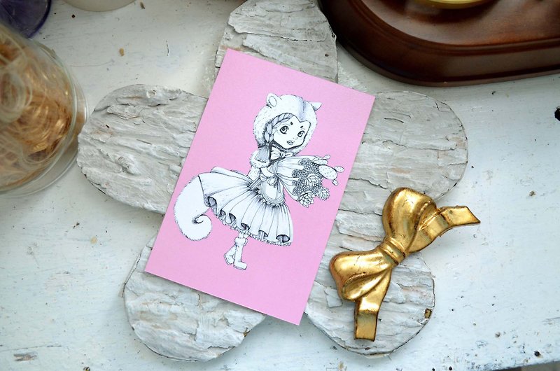 GOOKASO Squirrel Girl Succulents Mushroom Kingdom Postcard Writable Cardboard Material POSTCARD - การ์ด/โปสการ์ด - กระดาษ สึชมพู