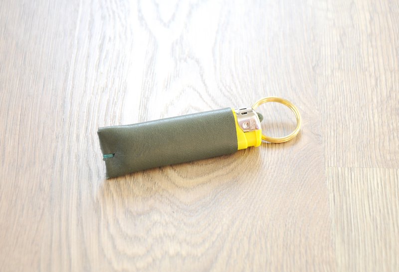 Simple style handmade leather lighter holster (green) (free hand lettering) - Keychains - Genuine Leather Green