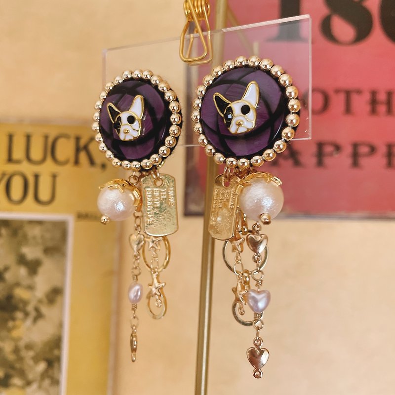 French bulldog unique earrings - Earrings & Clip-ons - Plastic Purple