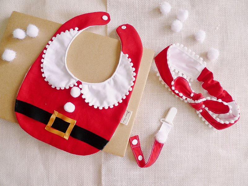 聖誕老公公-寶寶圍兜巾 - 圍兜/口水巾 - 棉．麻 紅色