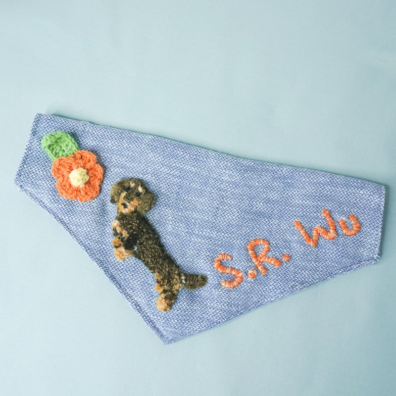 客製化刺繡狗狗名字圍巾 | 臘腸狗/達克斯獵犬, 藍色 - 寵物衣服 - 繡線 藍色