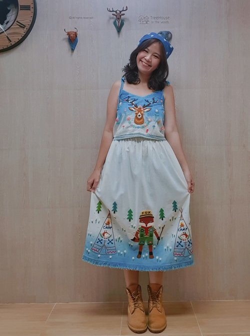 Hand Embroidery Skirt, Cotton Fabric, Flower, Rabbit, Fox