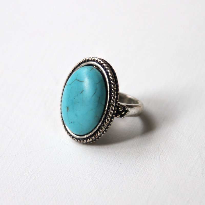 [Egg plant ancient] turquoise blue retro antique ring - แหวนทั่วไป - โลหะ สีน้ำเงิน