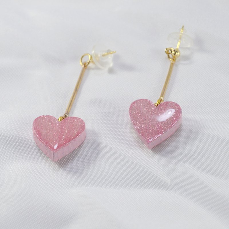 Pearly pink, careful, cool and sweet, earrings, earrings, ear clips - Earrings & Clip-ons - Wood Pink