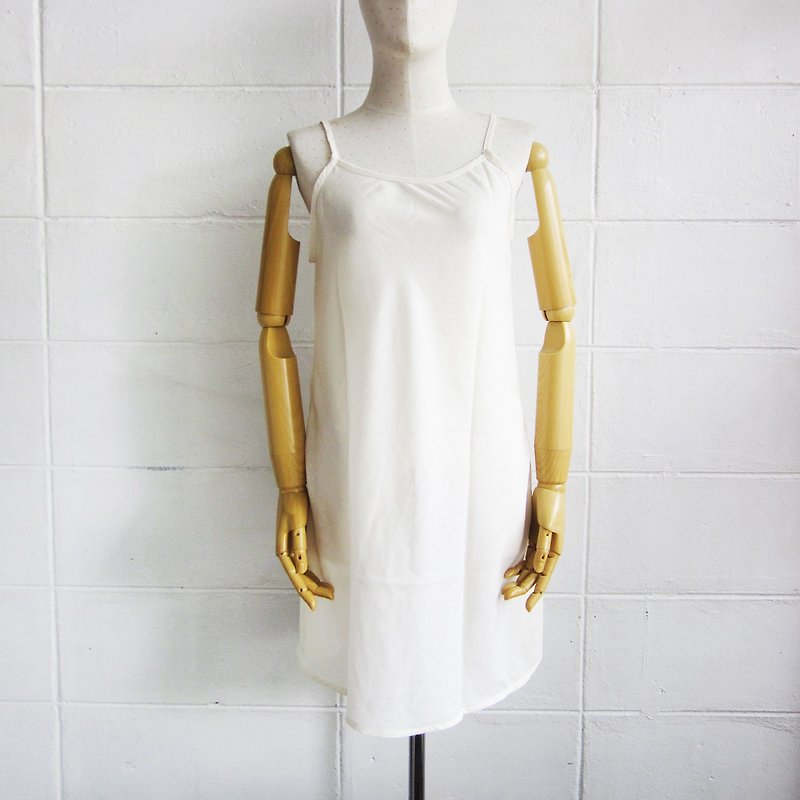 Thai Saloo Cotton Knee Length Slip Dress Natural Color Cotton - ชุดชั้นในผู้หญิง - ผ้าฝ้าย/ผ้าลินิน ขาว