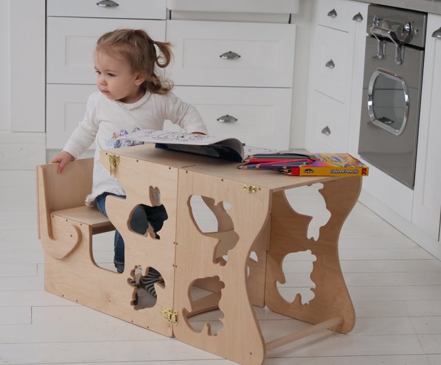 Step stool with back Montessori tower Children table the Learning tower -  Shop WoodAndHearts Kids' Furniture - Pinkoi