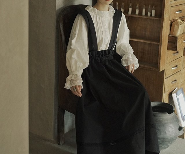 黒のフロントとバックのツーウェアガールサスペンダーワンピースドレスカレッジモリスタイル立体菌ルーズミドル丈ワンピース ショップ Raner47 ワンピース Pinkoi