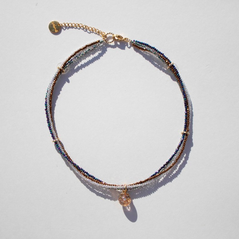 Crystal & Beads Snowball Necklace - 項鍊 - 玻璃 咖啡色