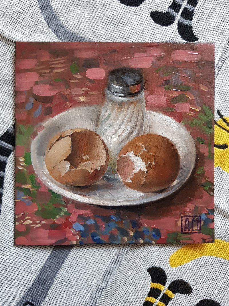 Small original cute still life artwork hand painted Oil painting on Cardboard - 壁貼/牆壁裝飾 - 其他材質 