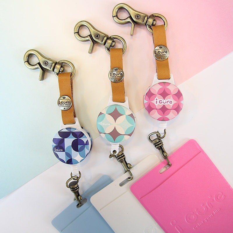 i good hook telescopic documents ticket clip flower - Pink & Blue & Green ticket clip retractable pull ring leather travel card - ID & Badge Holders - Genuine Leather 