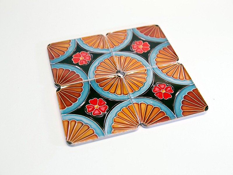 Day spring flower brick coaster four-piece group - Coasters - Other Metals Orange
