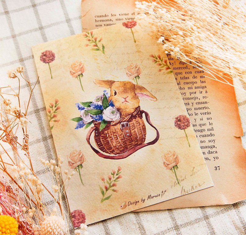 Basket rabbit rabbit - thick watercolor postcard - การ์ด/โปสการ์ด - กระดาษ สีนำ้ตาล