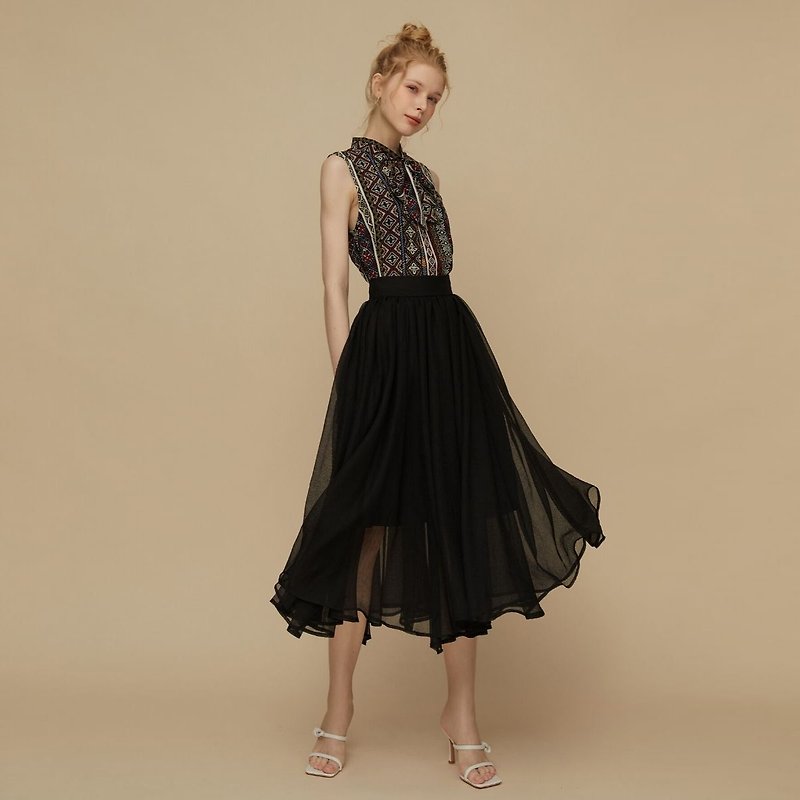 莉亞雪紡裙 - 裙子/長裙 - 聚酯纖維 黑色
