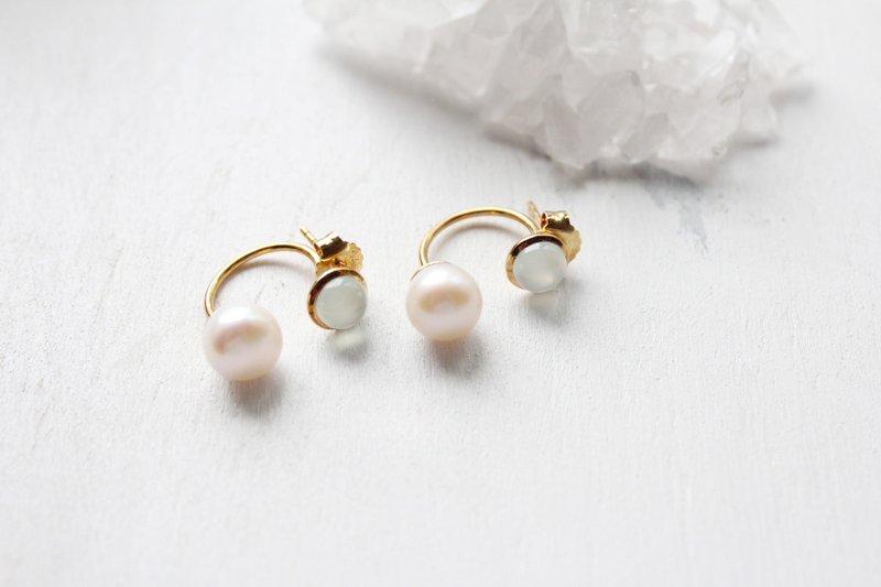 (Limited) Agate Sanyue Sui sapphire birthstone -22K series dual gold-plated earrings - ต่างหู - เครื่องเพชรพลอย สีน้ำเงิน