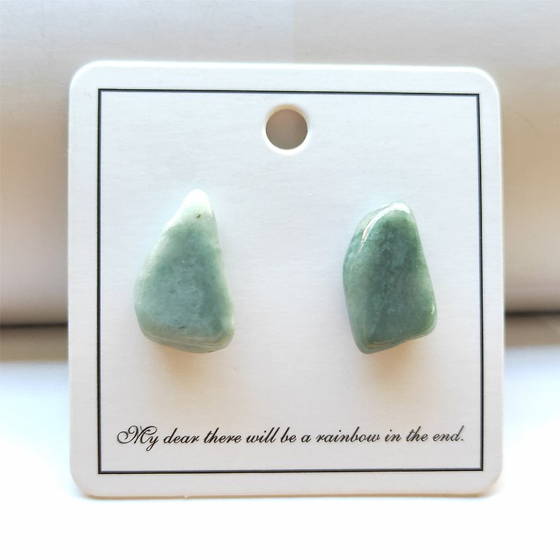 Jade Ear Studs Green Natural Stone Earrings for Women - ต่างหู - วัสดุอื่นๆ 