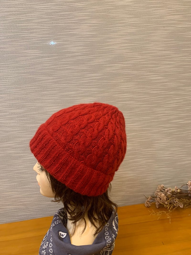 Twist hat series. Handmade fur hat. red. 100% ultra-light Kashmiri yarn imported from Italy - Hats & Caps - Wool 