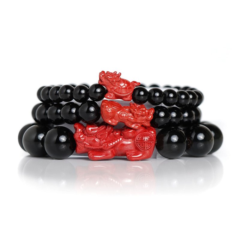 黑曜石 帝王硃砂 避邪龍龜x招財貔貅x福滿貔貅 手珠 6mm 8mm 12mm - 手鍊/手鐲 - 半寶石 多色