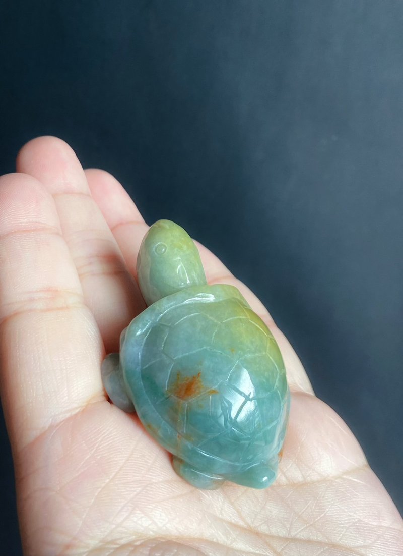 【售出】孤品 天然玉翡翠 長壽龜 禮物 手工雕 擺件 人興財旺祖孫 - 手機掛繩/背帶 - 玉石 綠色