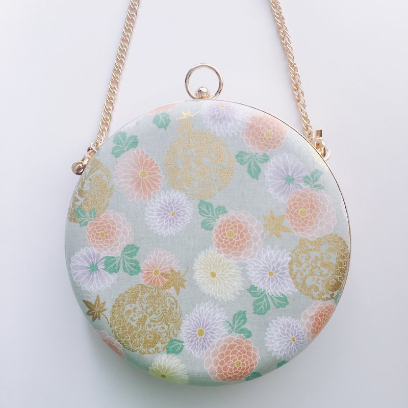 Pink Green Pong Chrysanthemum Small Round Bag - Handle / Crossbody - Messenger Bags & Sling Bags - Cotton & Hemp Green