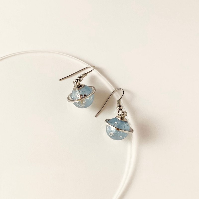 【Aqua Blue Planet】Resin Earrings - ต่างหู - เรซิน สีน้ำเงิน