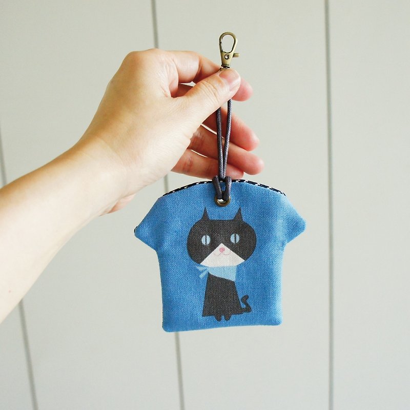 Lovely Japanese cotton and linen [white chin cat T-shirt shape peace symbol bag] poetry sign amulet, gray blue - Omamori - Cotton & Hemp Blue