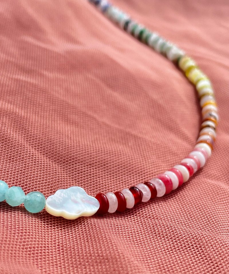 Sunset Rainbow Cloud Mother-of-Pearl, Tianhe Stone, Agate, Soda Stone, Green Dongling, Amethyst, Jade Choker - Necklaces - Semi-Precious Stones Multicolor