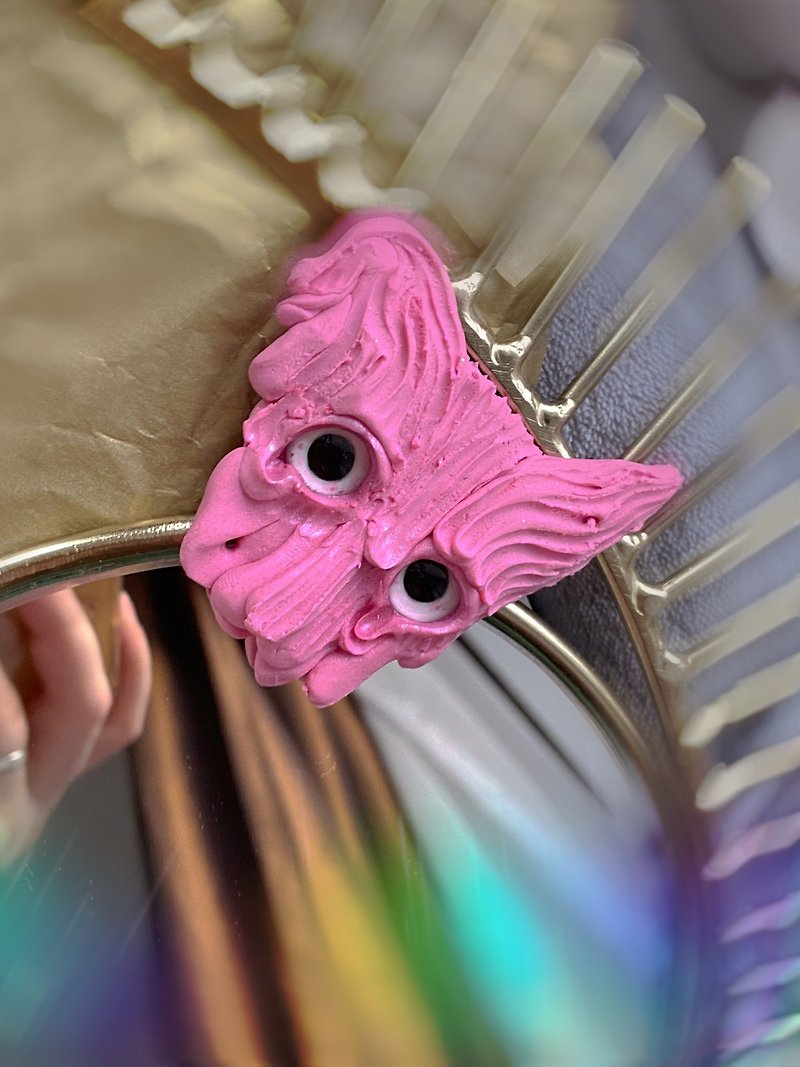 Cosmic Bubblegum Cat Brooch OOAK - Brooches - Other Materials Pink