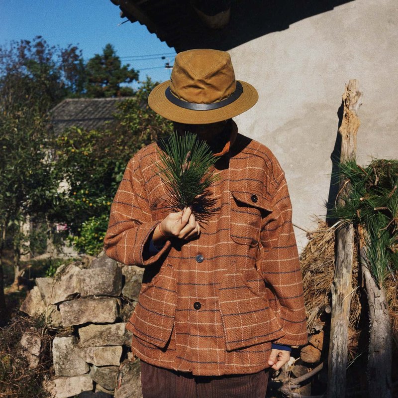 棕色羊毛格 毛面料 多兜獵裝 中性燈芯絨翻領夾克外套 - 女大衣/外套 - 羊毛 咖啡色