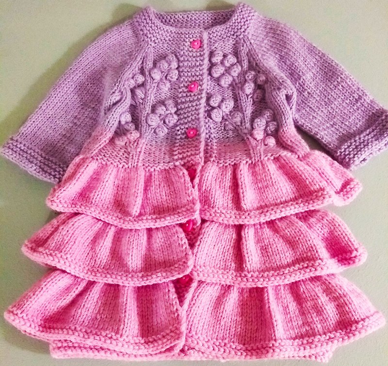 Knitting pattern for coat for girl 1-2 years, pdf instruction in English - เสื้อโค้ด - ขนแกะ สีม่วง