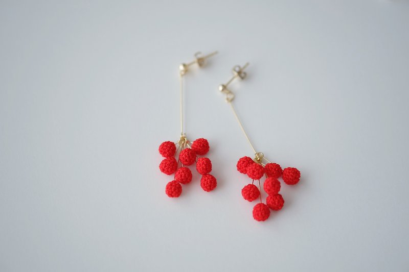 pepper berry (red) - 耳環/耳夾 - 繡線 紅色