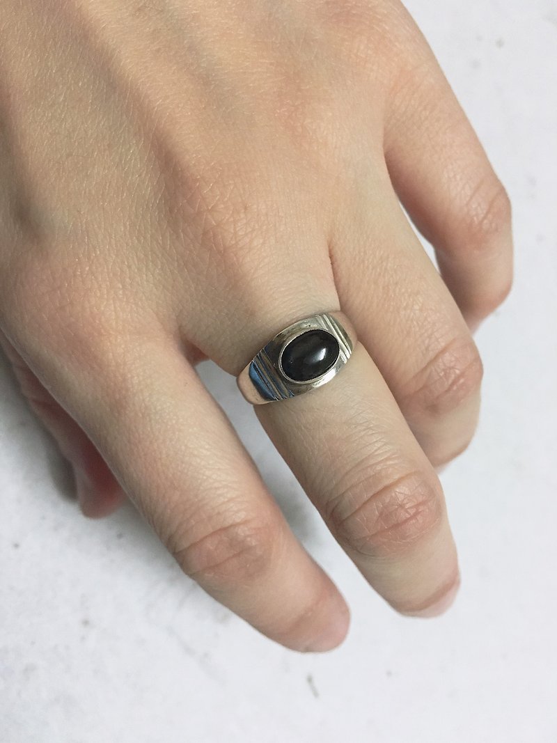 黑曜石 黑星石 戒指 尼泊爾 手工製 925純銀 - 戒指 - 半寶石 