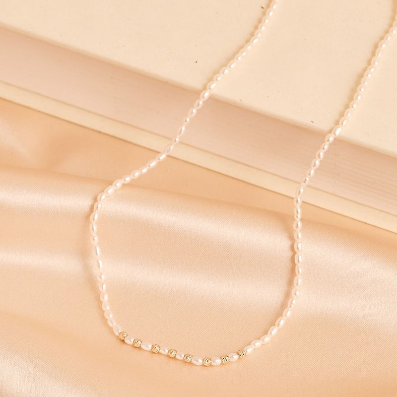 [Eir Series] Mily Pearl Necklace K Gold Beads Rice Grain Pearl Necklace - Necklaces - Pearl White