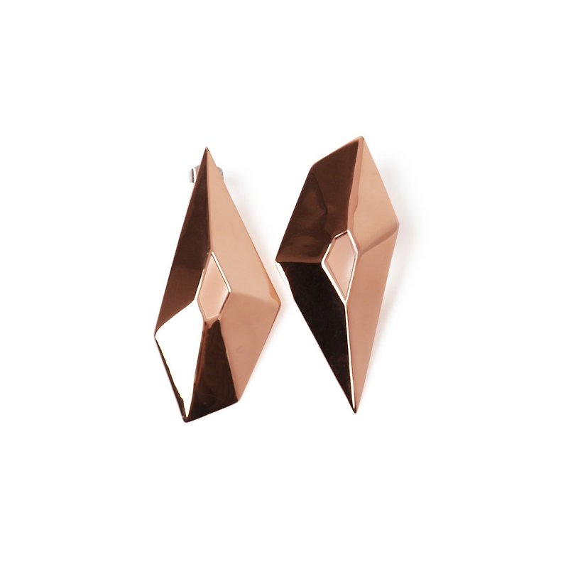A pair of ANGULAR II Rose Gold polygonal earrings - ต่างหู - โลหะ สึชมพู