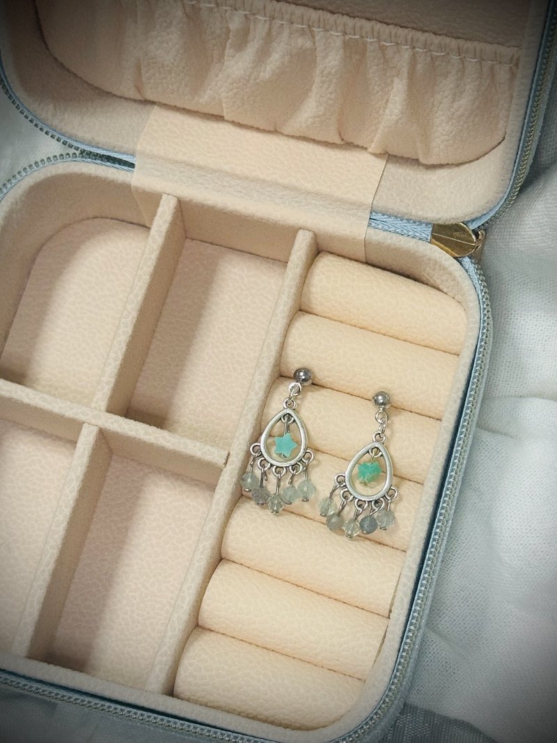 水晶系列 - 閃閃小流星垂墜耳環 - 耳環/耳夾/耳骨夾 - 水晶 綠色