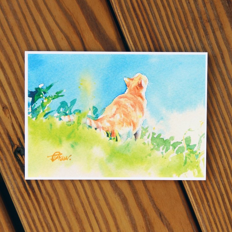 Water hairy child painting series Postcards <green slope look> - Cards & Postcards - Paper Blue