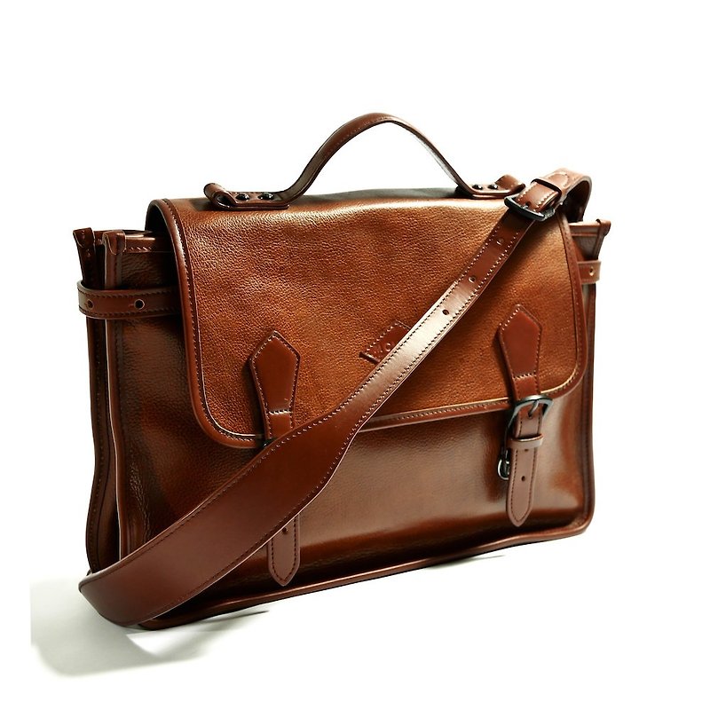 Full brown leather vintage bag - small - กระเป๋าแมสเซนเจอร์ - หนังแท้ สีนำ้ตาล